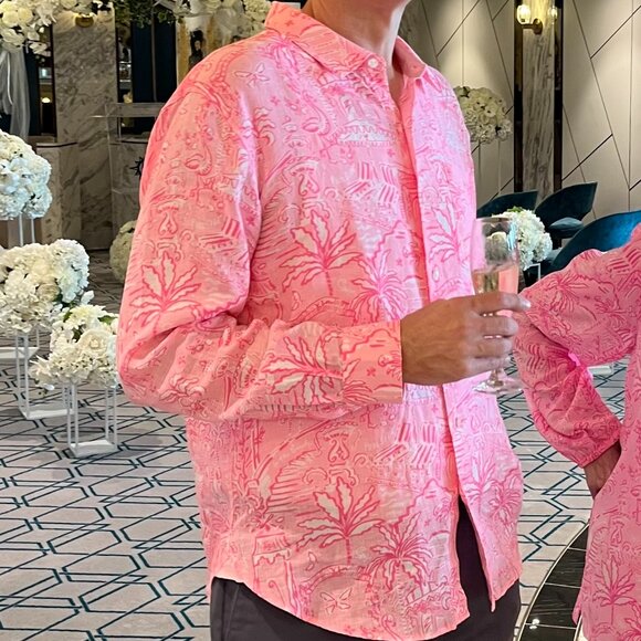 Lilly Pulitzer Men’s Addison Seacoast Linen Shirt – Size L - Picture 2 of 8